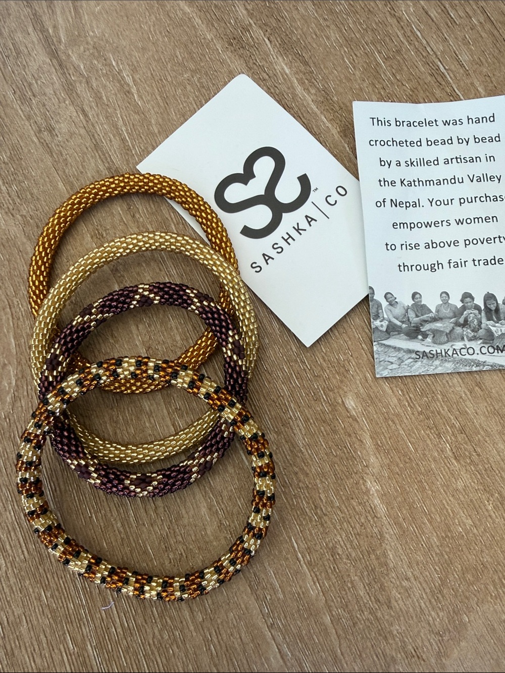 Sashka Co. Beaded Roll On Bracelets- Assorted Brown Patterns